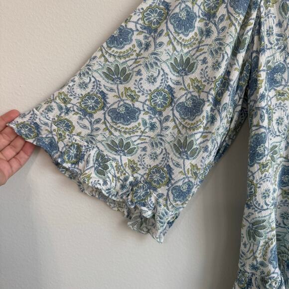 Cynthia Rowley Women’s Top 1X Green Floral Paisley Boho Cottagecore Ruffle - Picture 5 of 14